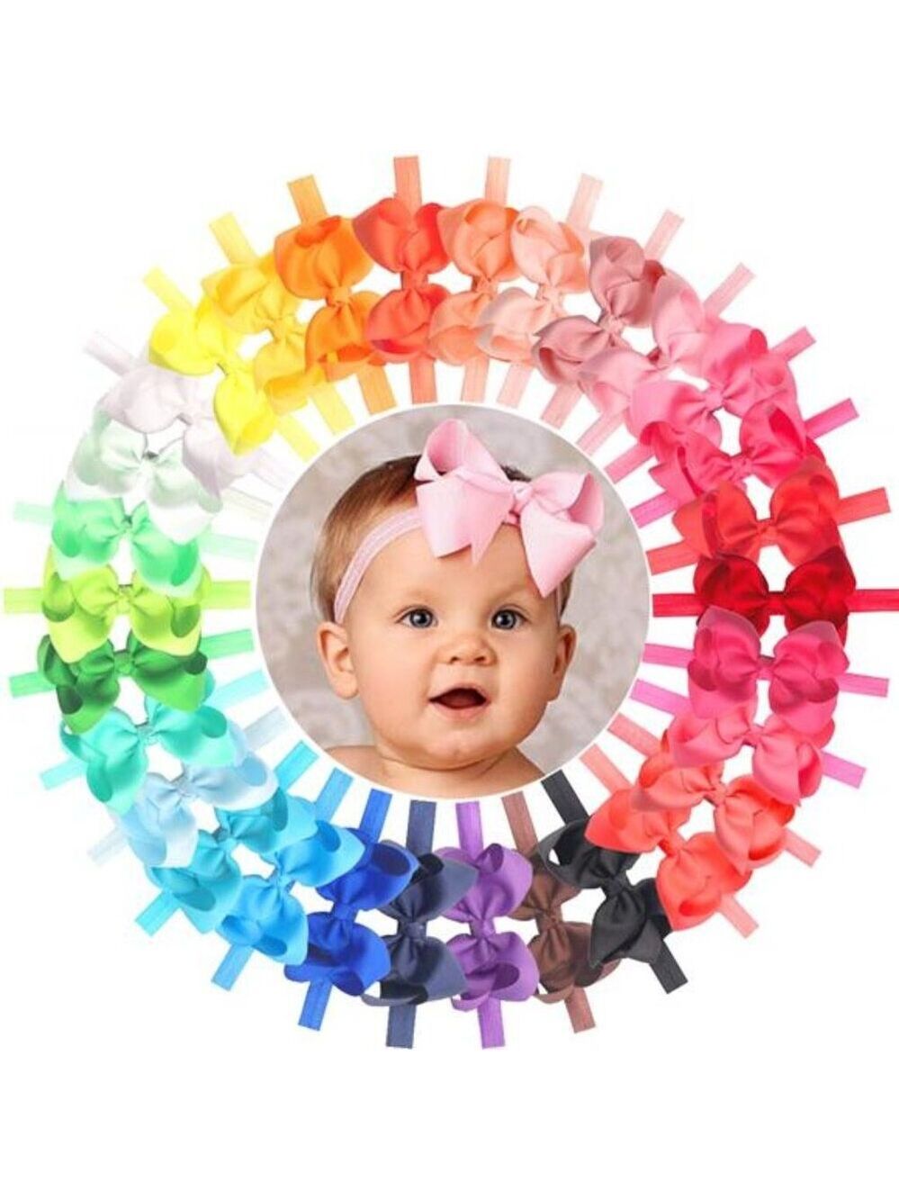 Baby Girls Headbands Hair Bows 4.5 Inch Toddler Elastic Big Bow Headband Pack 30